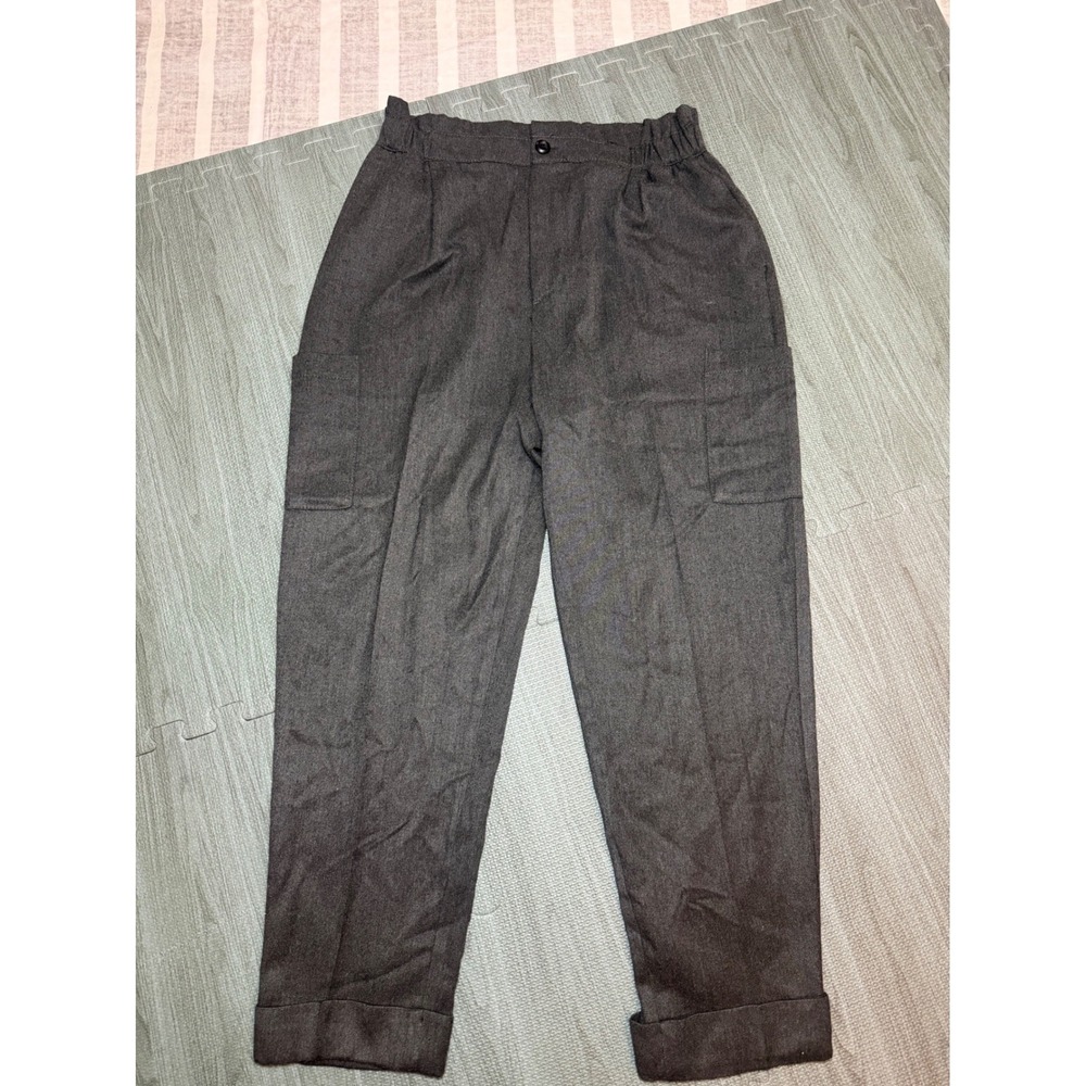 Zara Charcoal Grey High Waisted Tapered Cargo Trousers Pants Cuffed‎ Size 8